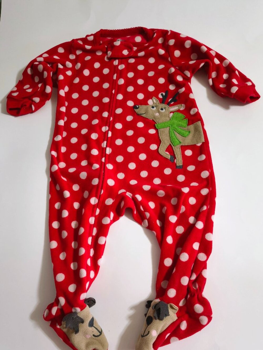 6-month Baby Girl’s Red and white polka-dot fleece footed sleeper by Carter’s